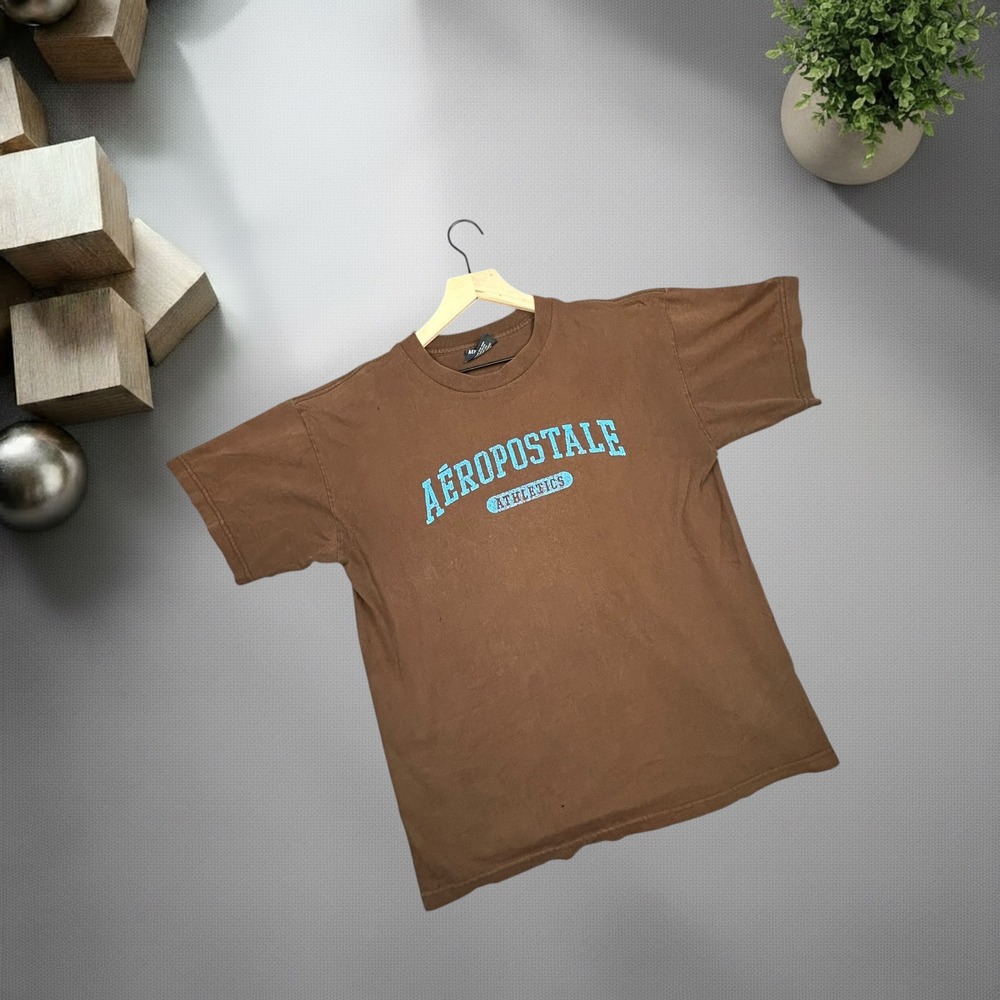 Vintage Aeropostale‎ Athletics T Shirt Brown Large Y2K Skater Grunge Streetwear